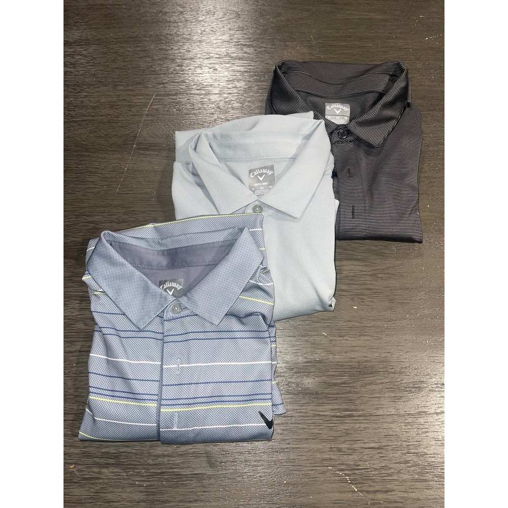 Callaway Mens XL Multicolor Golf Polo Shirt Bundle Opti-Dri Striped Solid 3 Pack
